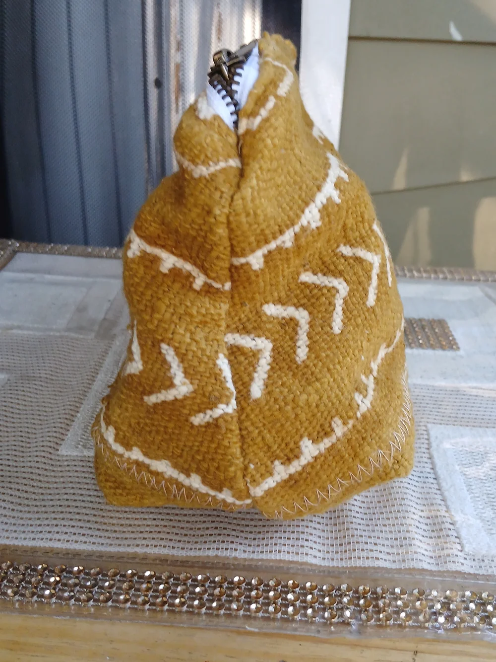 Jenna Bee Mustard Geometric Cosmetic Bag Hand Made